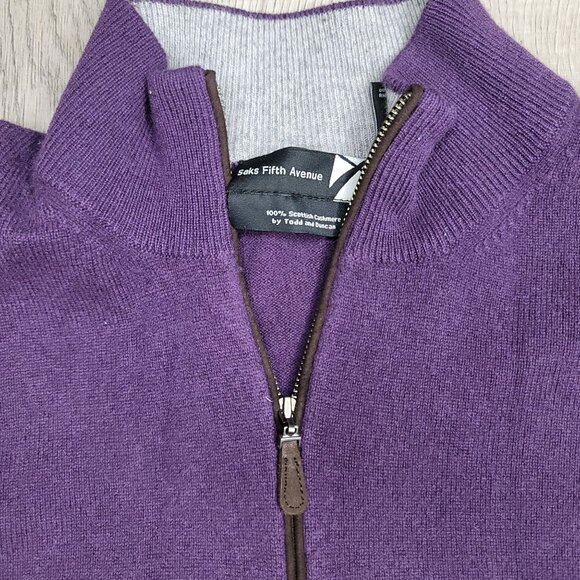 Saks Fifth Avenue  Todd & Duncan Purple Scottish Cashmere Half-Zip Sweater L men - Picture 7 of 8
